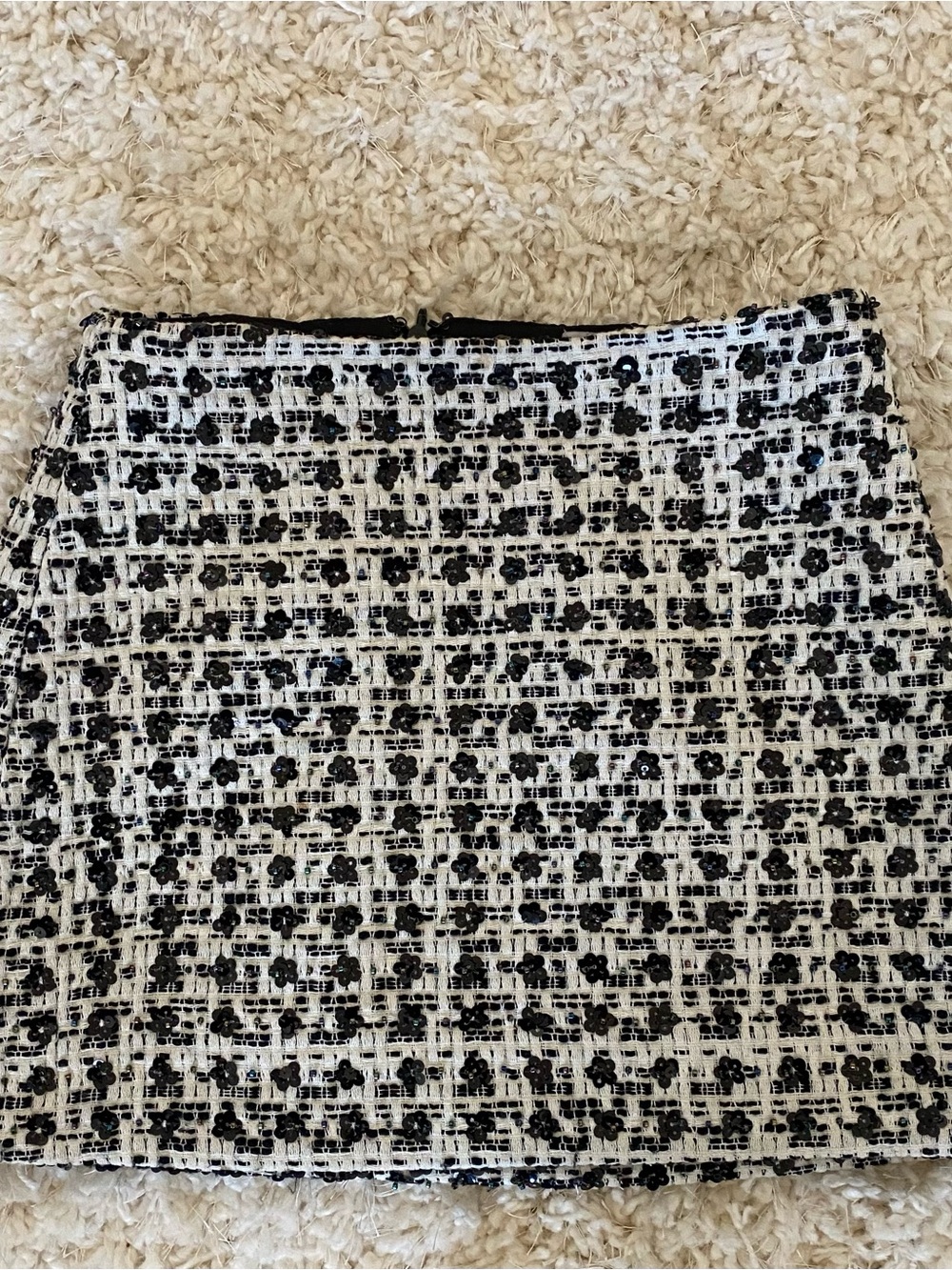 Amanda Uprichard Tweed Skirt in Black and White with Sequins